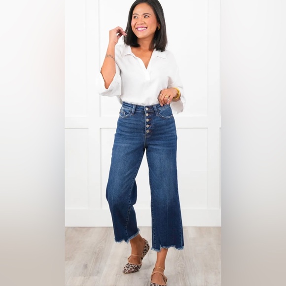 Judy Blue Denim - Judy Blue High Rise Wide Leg Jeans - Medium Blue